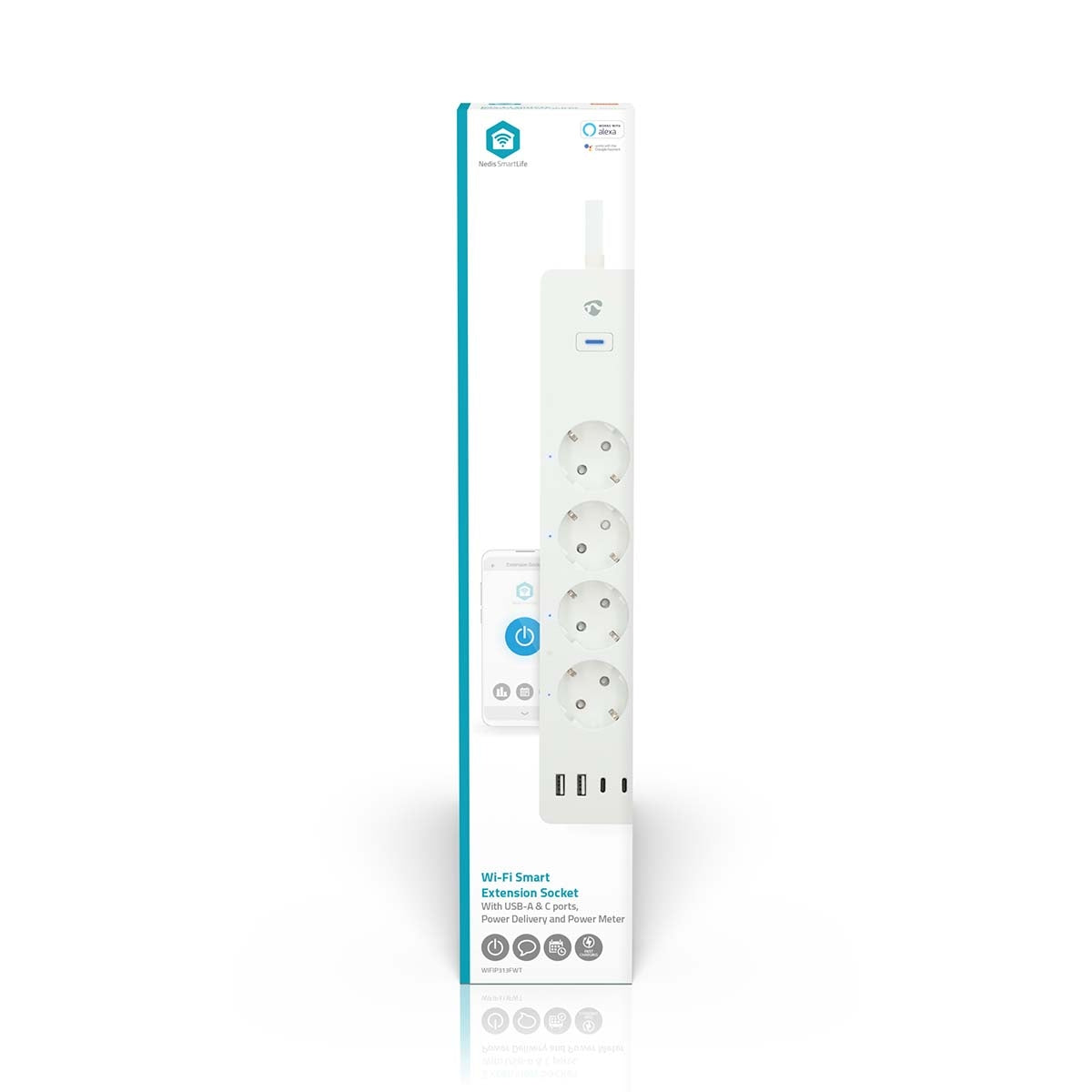 SmartLife Power Strip | Wi-Fi | Hybrid (CEE 7/7) / USB A / USB-C™ | 16 A | 3680 W | 2.00 m | 0 - 55 °C | Android™ / IOS | White