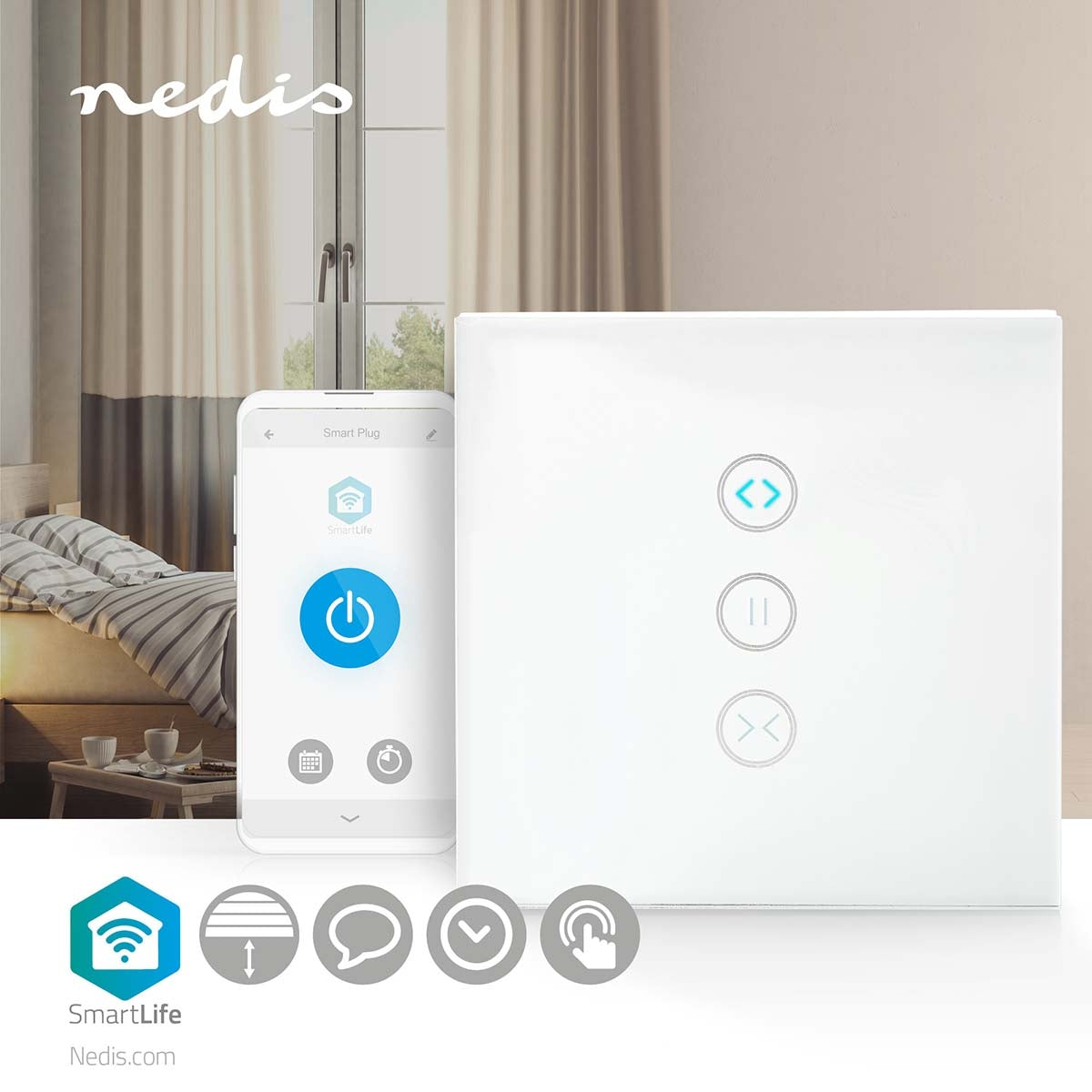 SmartLife Power Switch | Wi-Fi | Parasol / Curtain / Shutter | Wall mount | 300 W | Android™ / IOS | Glass | White