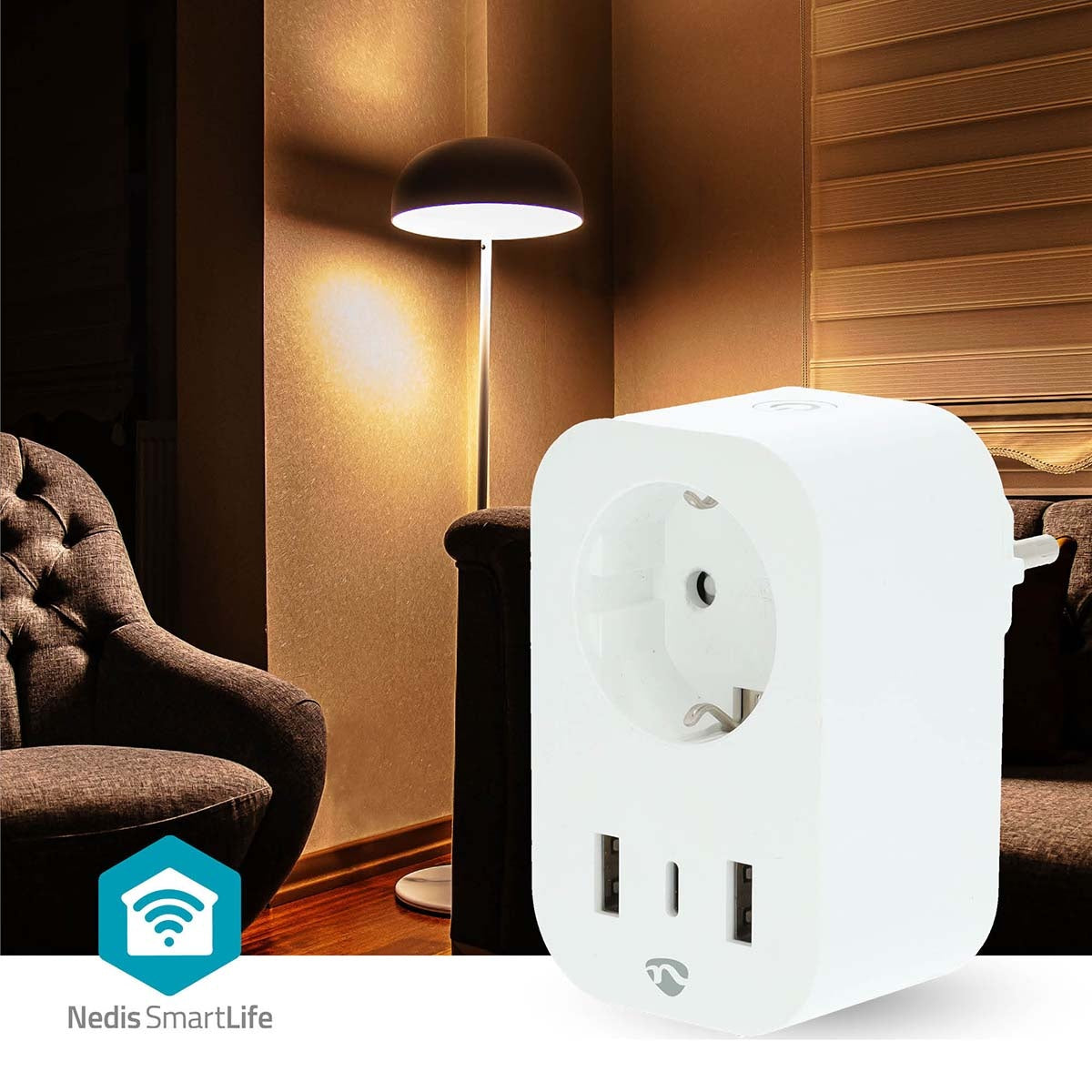SmartLife Smart Plug | Wi-Fi | IP21 | Power meter | 3680 W | Type F (CEE 7/7) / 1x USB-C™ / 2x USB | 0 - 55 °C | Android™ / IOS | White | 1 pcs