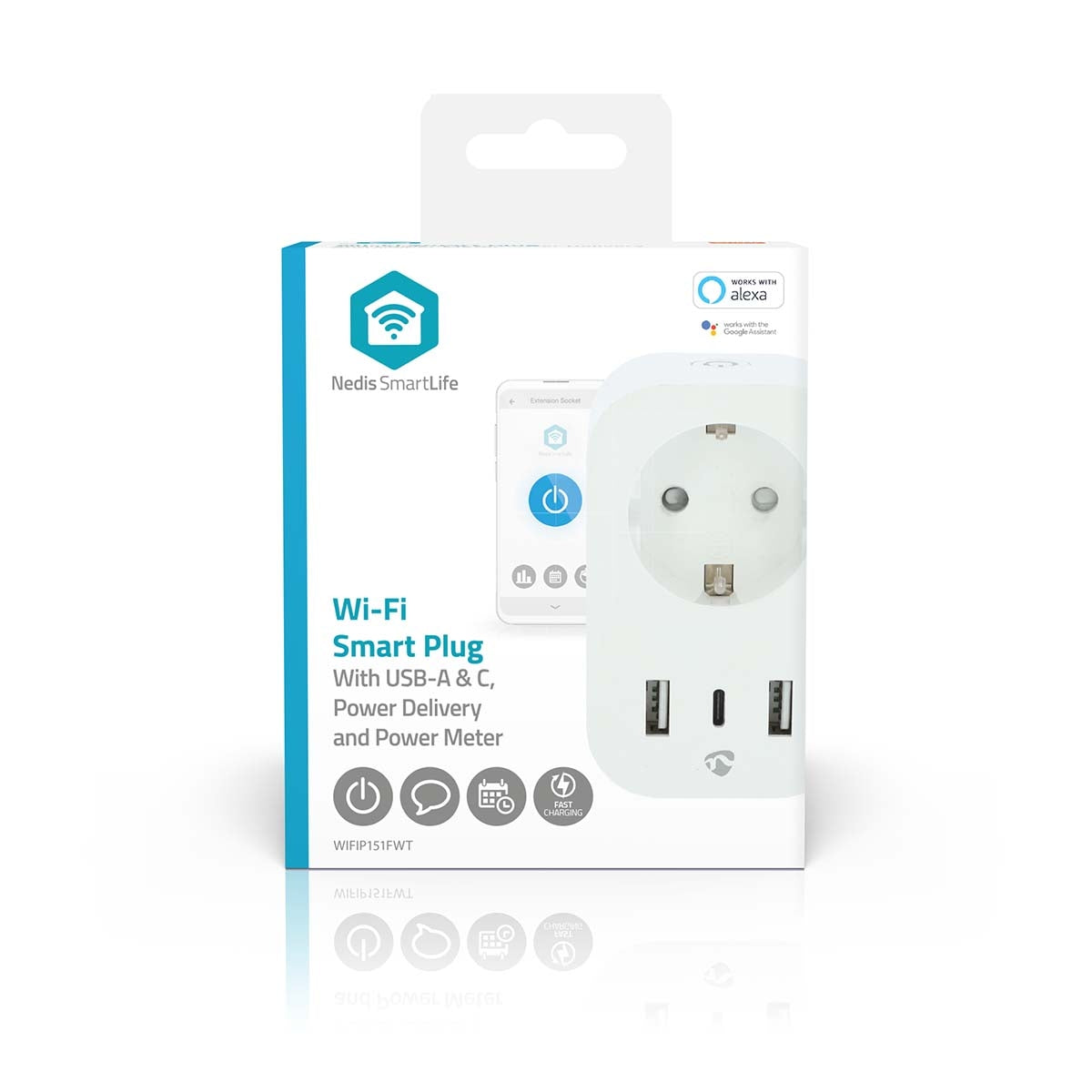 SmartLife Smart Plug | Wi-Fi | IP21 | Power meter | 3680 W | Type F (CEE 7/7) / 1x USB-C™ / 2x USB | 0 - 55 °C | Android™ / IOS | White | 1 pcs