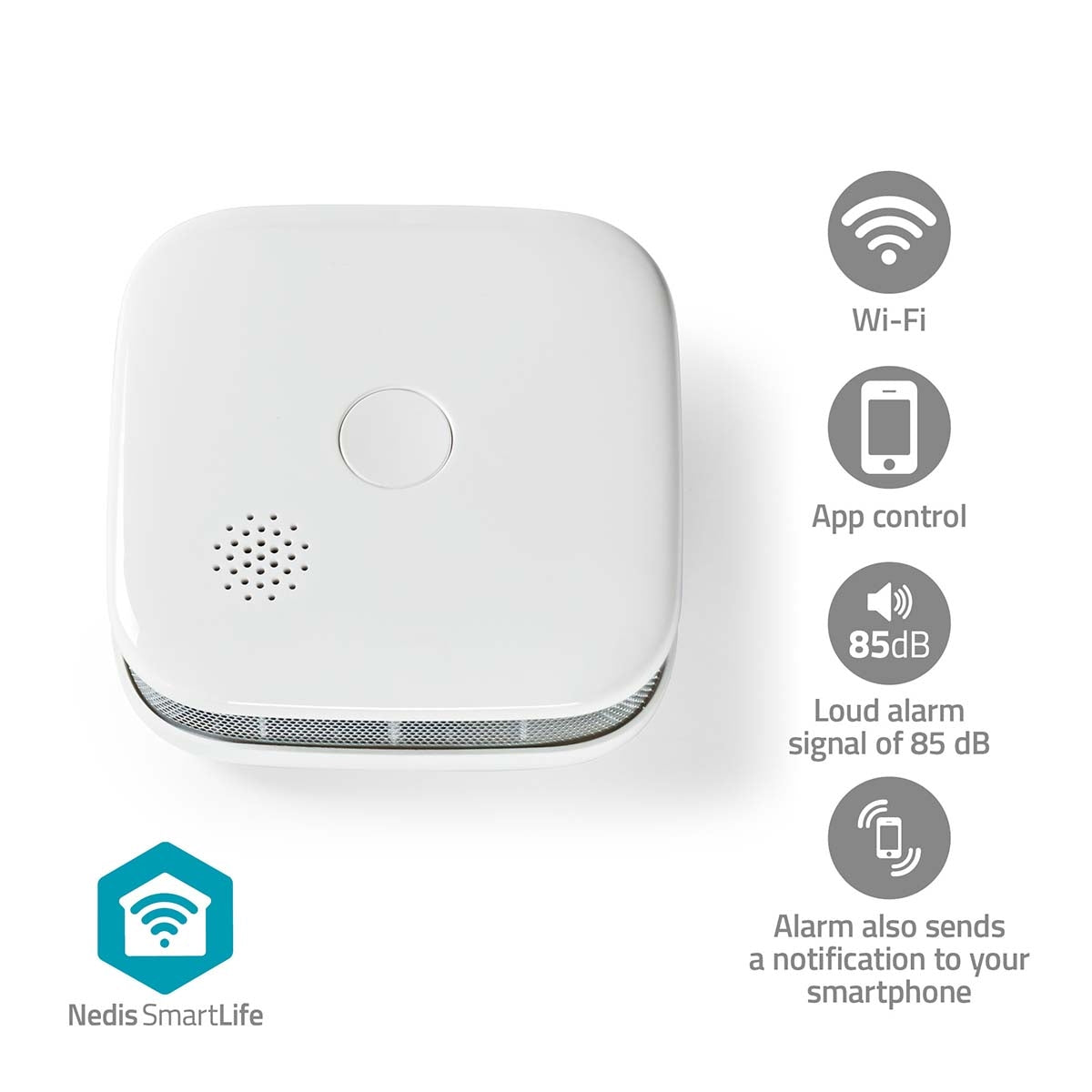 SmartLife Smoke Detector | Wi-Fi | Battery Powered | Sensor life cycle: 10 year | EN 14604 | Max. battery life: 24 Months | 85 dB | White | 1 pcs