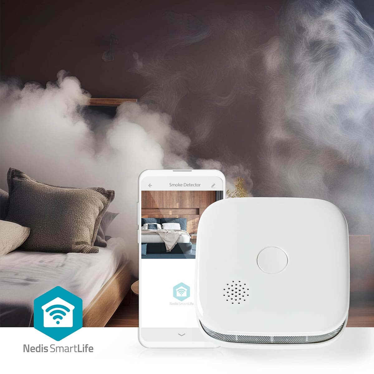 SmartLife Smoke Detector | Wi-Fi | Battery Powered | Sensor life cycle: 10 year | EN 14604 | Max. battery life: 24 Months | 85 dB | White | 1 pcs