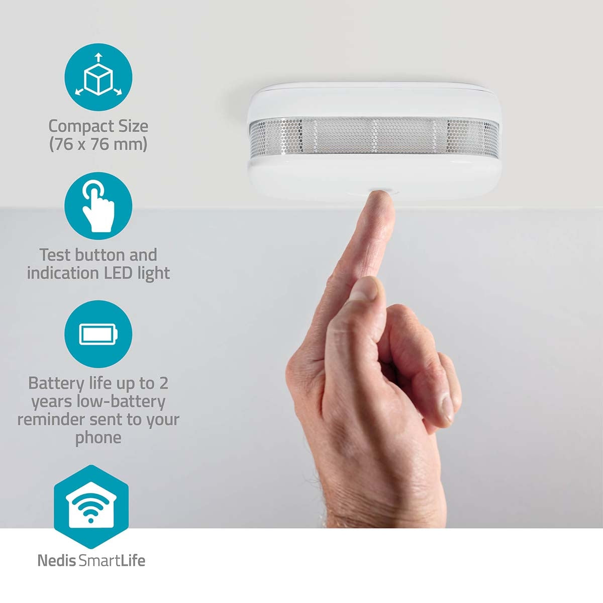 SmartLife Smoke Detector | Wi-Fi | Battery Powered | Sensor life cycle: 10 year | EN 14604 | Max. battery life: 24 Months | 85 dB | White | 1 pcs