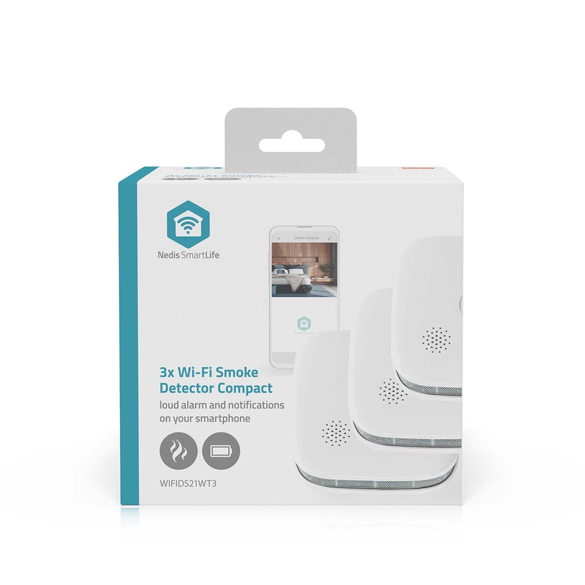 SmartLife Smoke Detector | Wi-Fi | Battery Powered | Sensor life cycle: 10 year | EN 14604 | Max. battery life: 24 Months | 85 dB | White | 3 pcs