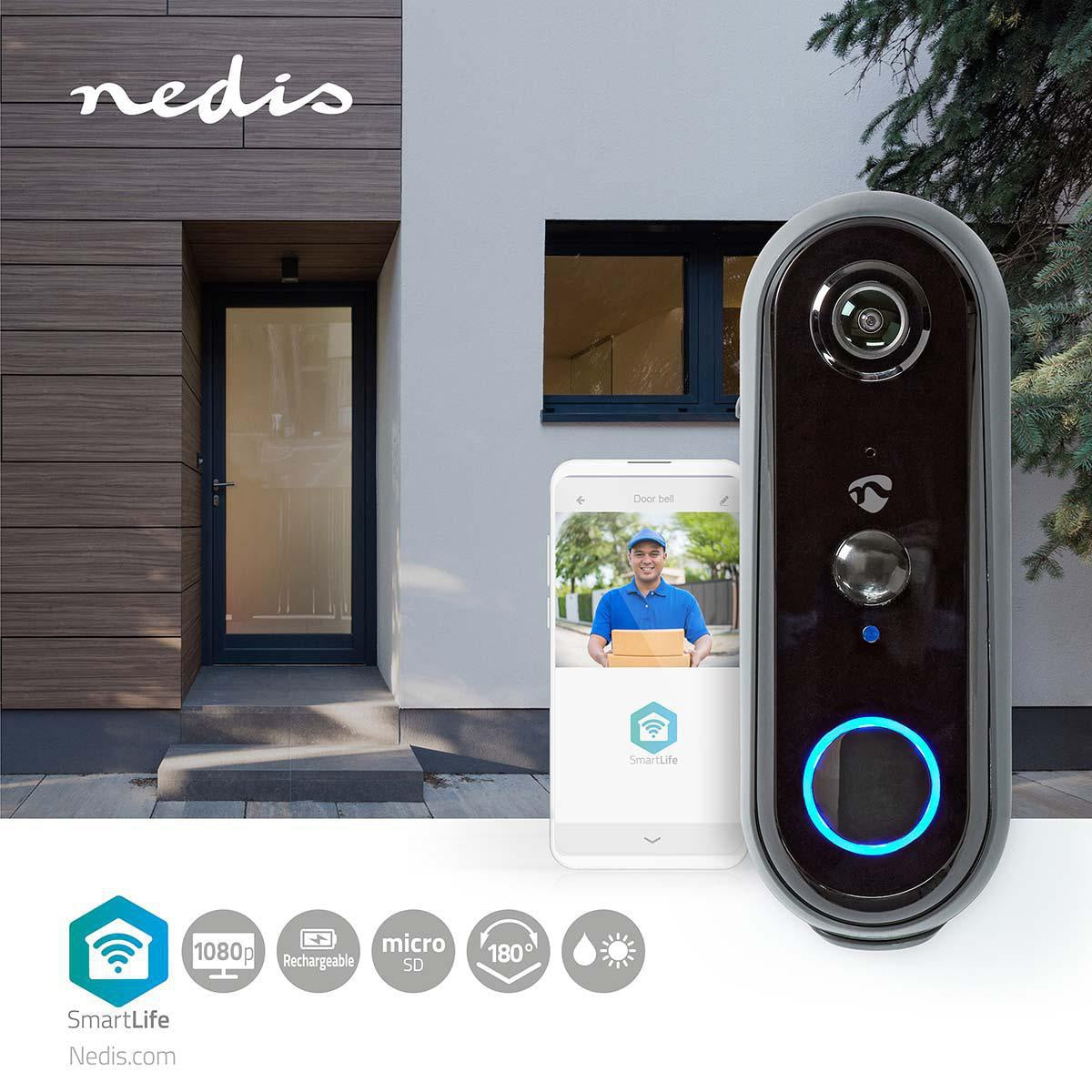 SmartLife Video Doorbell | Wi-Fi | Battery Powered | Full HD 1080p | Cloud Storage (optional) / microSD (not included) | IP54 | With motion sensor | Night vision | Grey