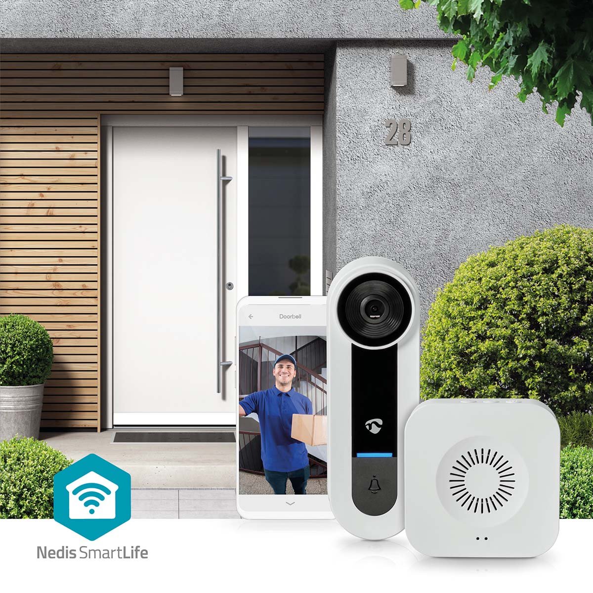 SmartLife Video Doorbell | Wi-Fi | Battery Powered / Mains Powered | 1536x1536 | Cloud Storage (optional) / microSD (not included) / Onvif | IP65 | With motion sensor | White