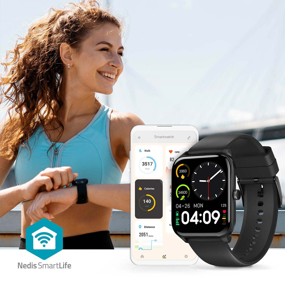 SmartLife Watch | 1.69 " | LCD | IP68 | Maximum operating time: 240 hrs | Android™ / IOS | Black