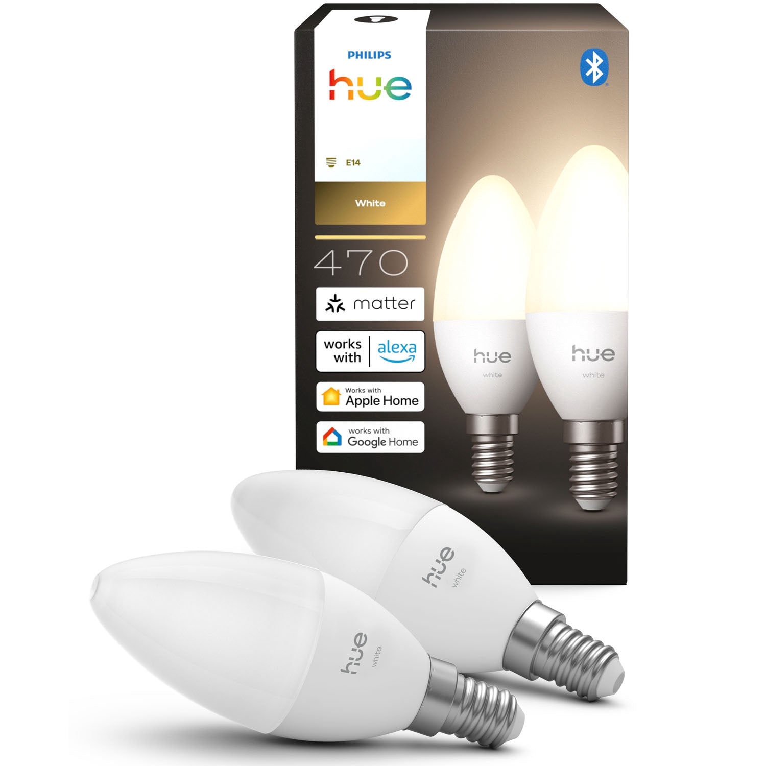 Smart White E14 Candle Bulbs, 470 lm, 2-Pack
