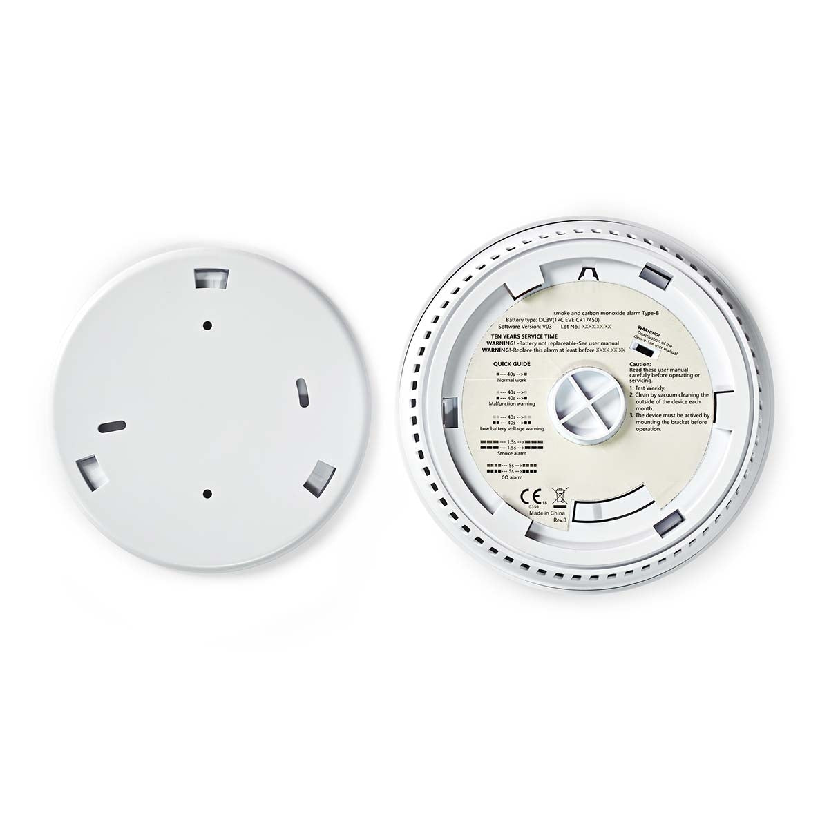 Smoke & Carbon Monoxide Alarm | Battery powered | Battery life up to: 10 years | EN 14604 | With test button | 85 dB| ABS | White