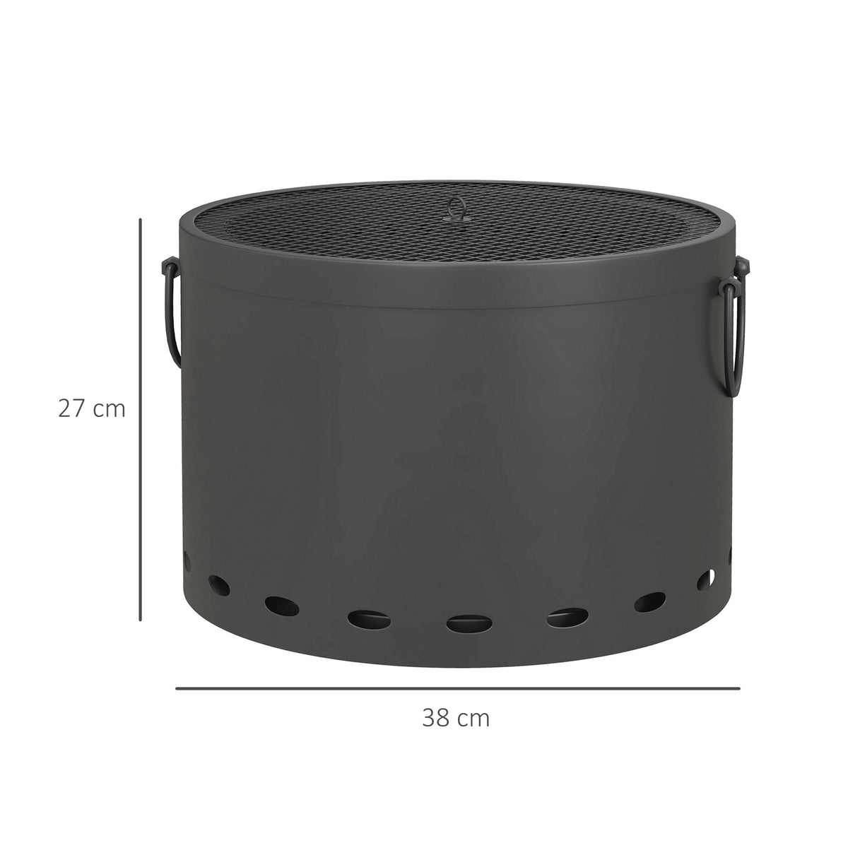 Smoke-Free Fire Pit, Metal, Spark Guard, 38x27 cm, Dark Grey