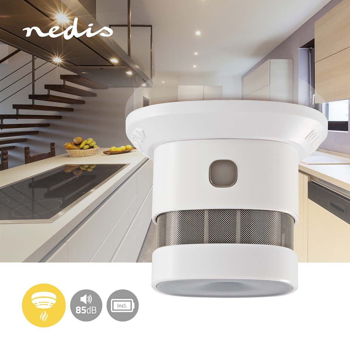 Smoke alarm | Battery powered | Battery life up to: 1 year | EN 14604 | With pause button | With test button | 85 dB| ABS | White