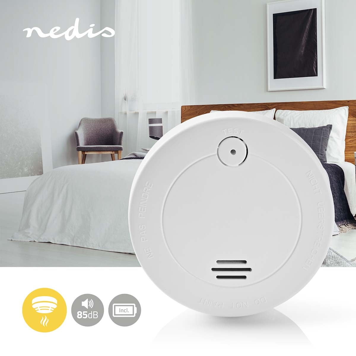 Smoke alarm | Battery powered | Battery life up to: 1 year | EN 14604 | With test button | 85 dB| ABS | White