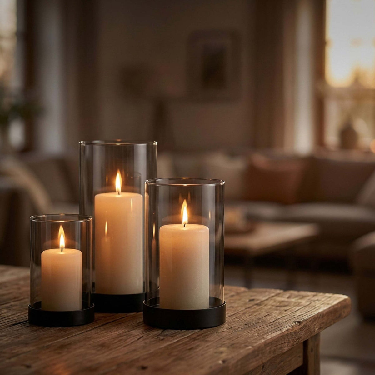 Smoked Glass Candle Holders Set of 6 with Metal Bases