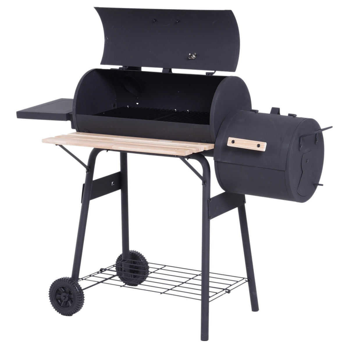 Smoker Grill Bbq Charcoal Grill Trolley With 2 X Combustion Chamber Chimney