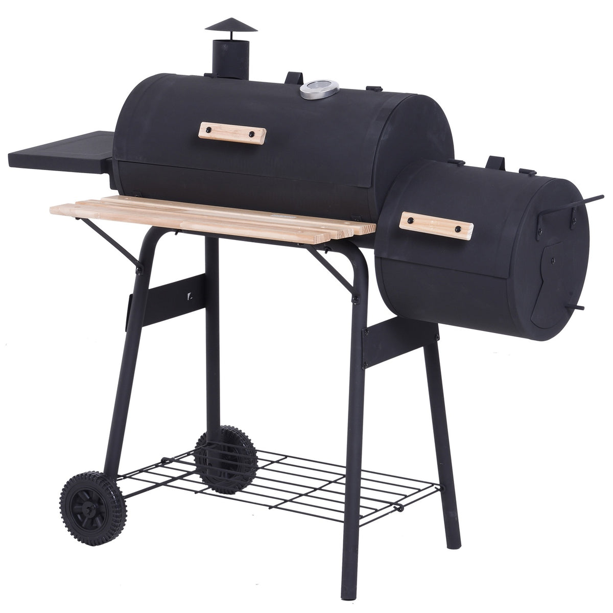 Smoker Grill Bbq Charcoal Grill Trolley With 2 X Combustion Chamber Chimney
