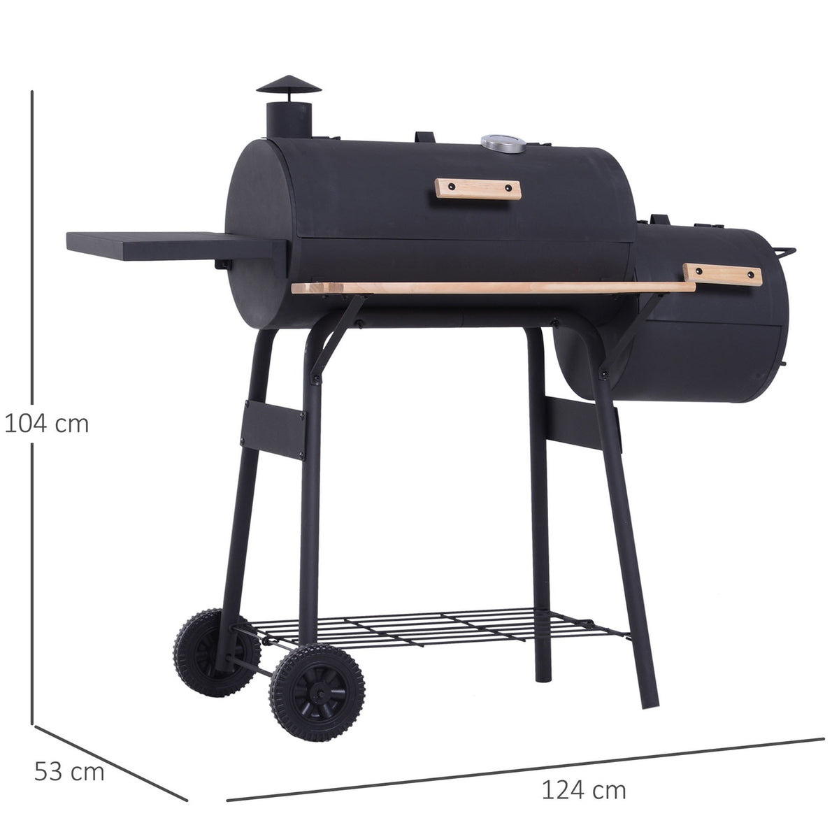 Smoker Grill Bbq Charcoal Grill Trolley With 2 X Combustion Chamber Chimney