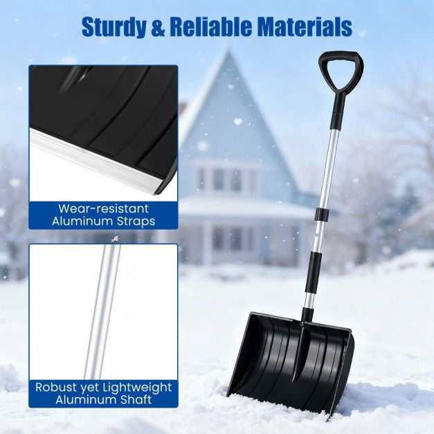 Snow Shovel, Lightweight D-Grip, Aluminum Edge, Black