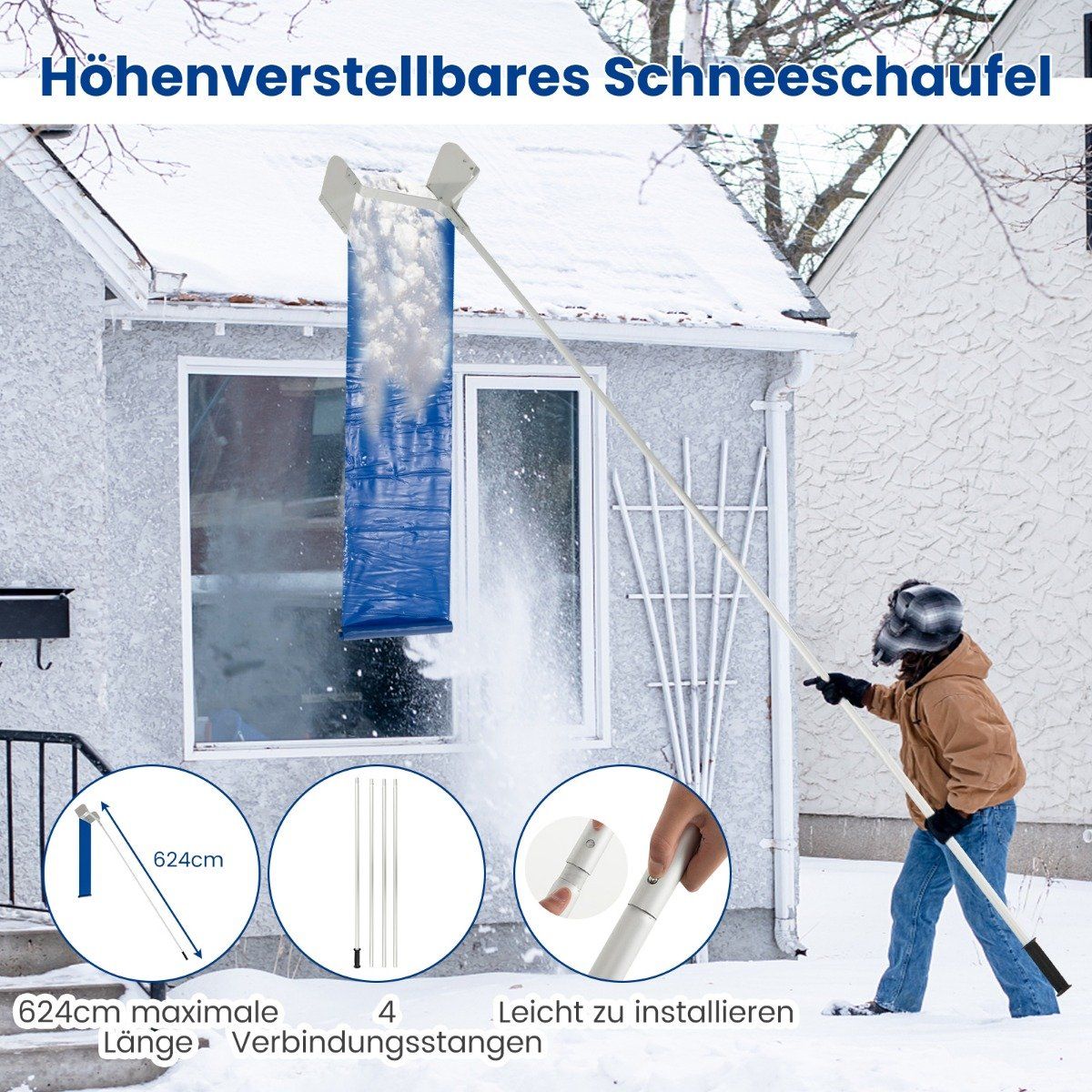 Snow clearer for roof Roof snow clearer with telescopic handle and non-slip handle 624 x 44 x 23 cm