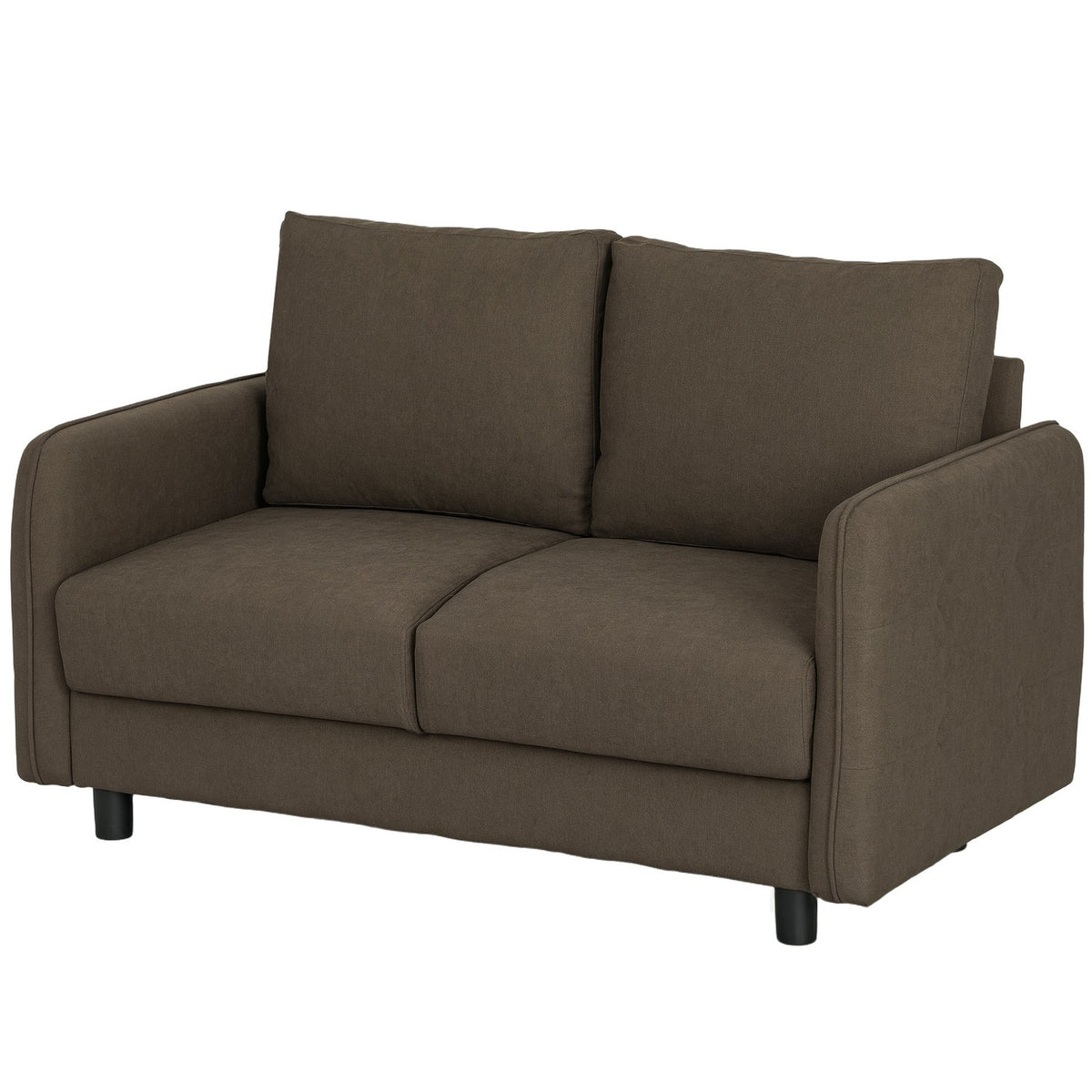Sofa 2 seater modern couch with armrests, 2 throw pillows, upholstered sofa with storage space, S springs and elastic bands, small lounge sofa with velvet look for living room, 136 x 75 x 84 cm, brown