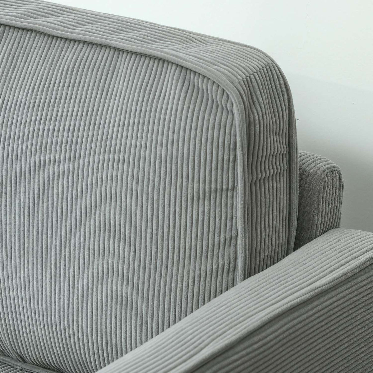 Sofa 2 seater small couch with armrests, storage space, modern upholstered sofa with corduroy look, wooden legs, cushions, lounge sofa for living room, bedroom, 117 x 63 x 79 cm, light gray
