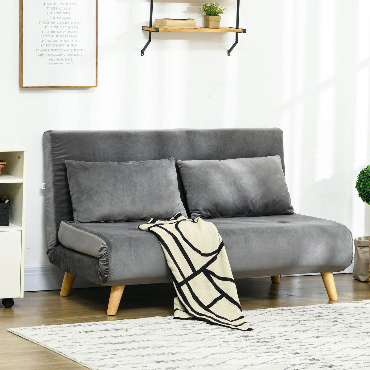 Sofa Bed 2-Seater Sofa With Bed Function, Folding Sofa With Adjustable Backrest, Cushions, Sofa Bed With Velvet Look, Gray, 130 X 78 X 79Cm
