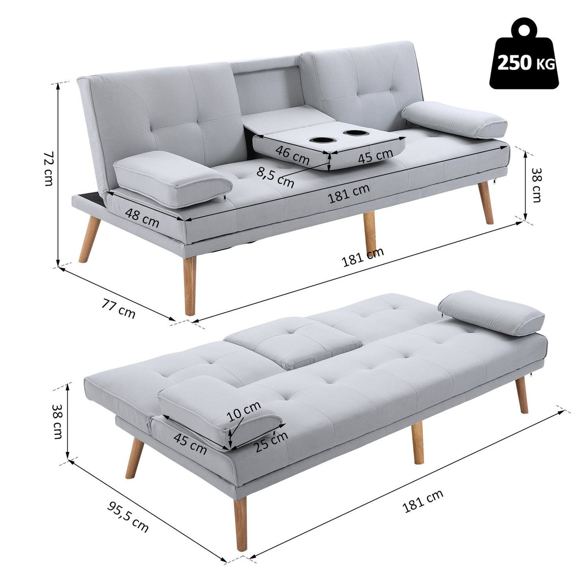 Sofa Bed Comfortable Sofa Bed, 3 Seater, Sofa Bed, Linen, Light Gray, 181X77X72Cm