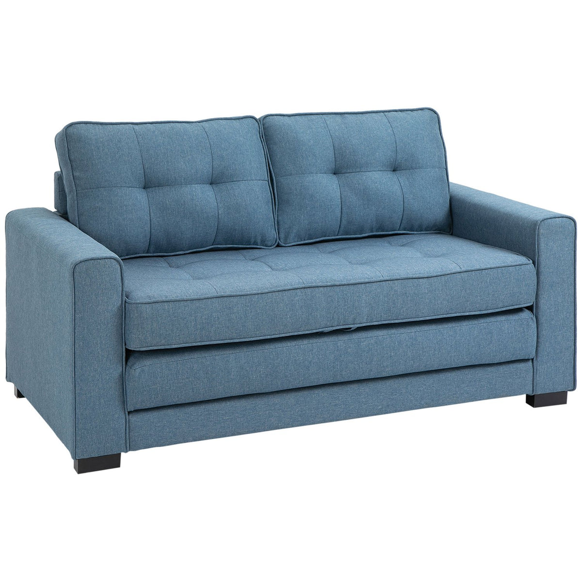 Sofa Bed Folding Sofa 2-Seater Fabric Sofa Bed Sofa With Sleeping Function Sofa Set Linen Touch Rubber Wood Blue 147.5 X 75 X 85 Cm