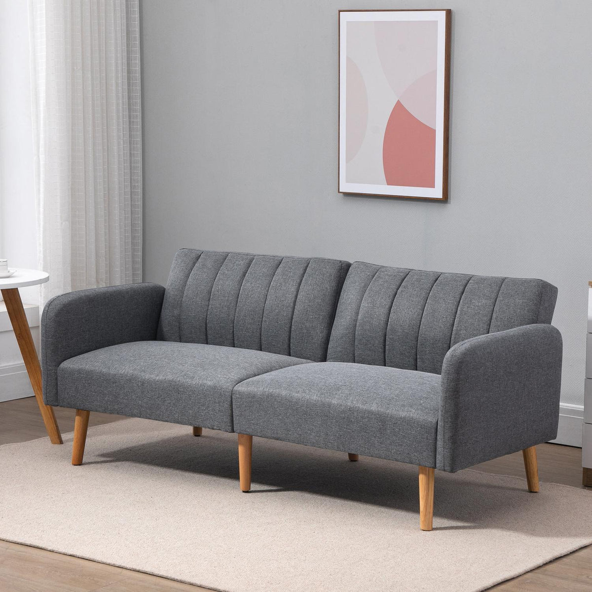Sofa Bed, Folding Sofa, 2-Seater, Sofa Bed With Sleeping Function, Linen-Like Polyester, Rubber Wood, Gray, 173X75X73Cm