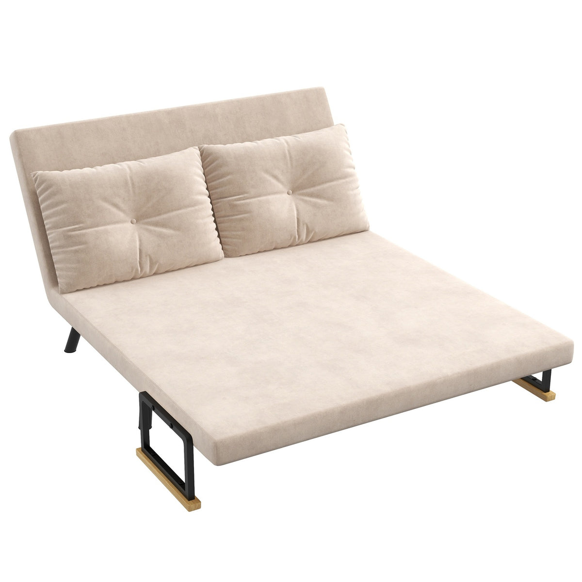 Sofa Bed, Relaxation Chair With Bed Function, Folding Sofa With Velvet Look, Back Cushion, Upholstered Sofa With Adjustable Backrest, Beige, 102 X 73 X 81 Cm