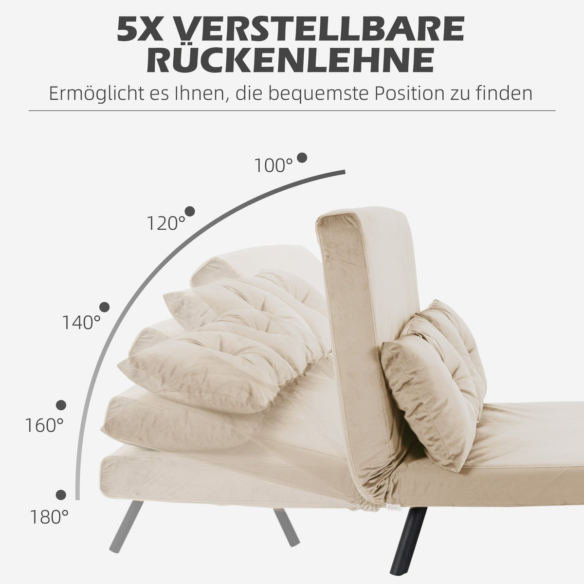 Sofa Bed, Relaxation Chair With Bed Function, Folding Sofa With Velvet Look, Back Cushion, Upholstered Sofa With Adjustable Backrest, Beige, 102 X 73 X 81 Cm