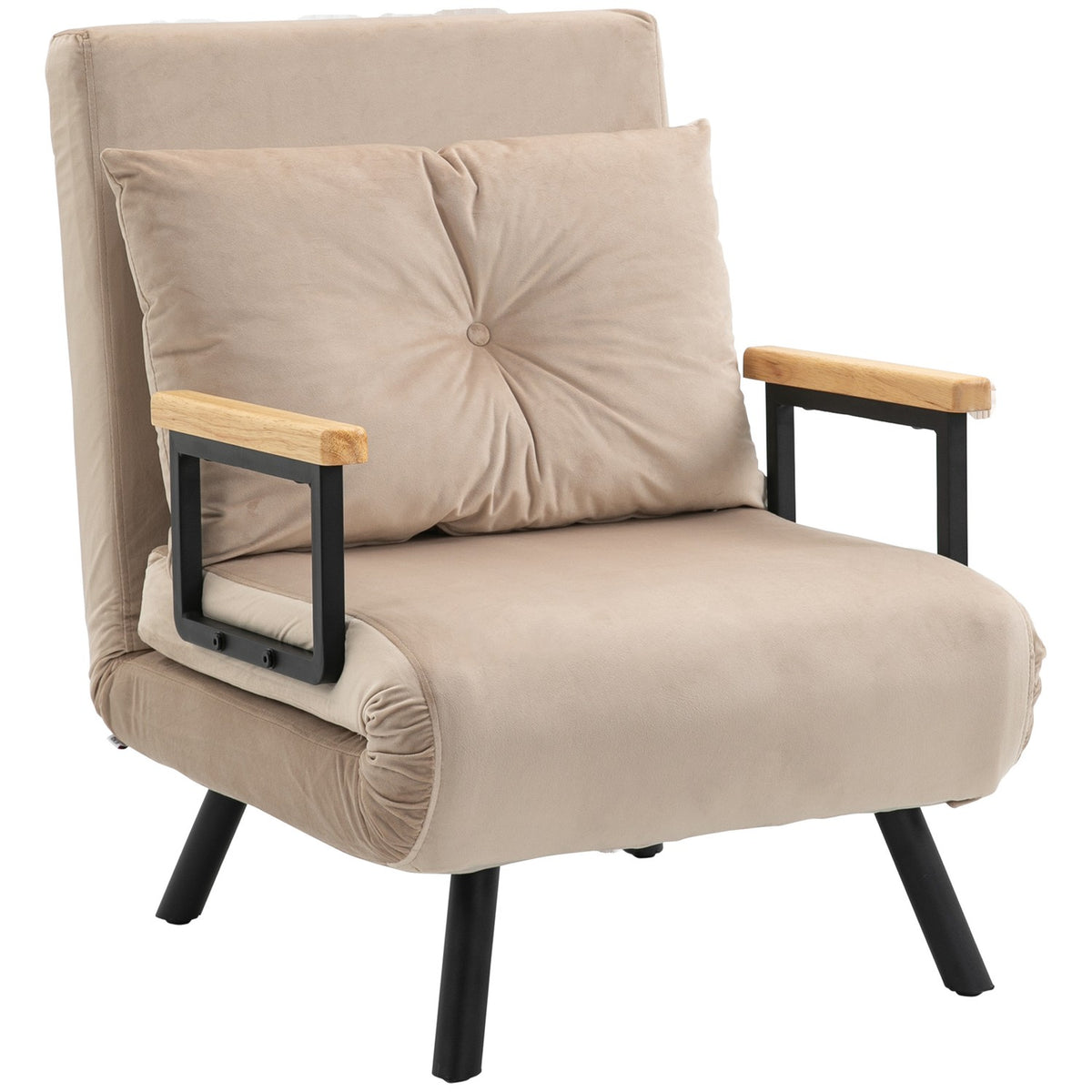 Sofa Bed, Relaxation Chair With Bed Function, Guest Bed With Velvet Look, Back Cushion, Upholstered Sofa With Adjustable Backrest, Beige, 63 X 73 X 81 Cm