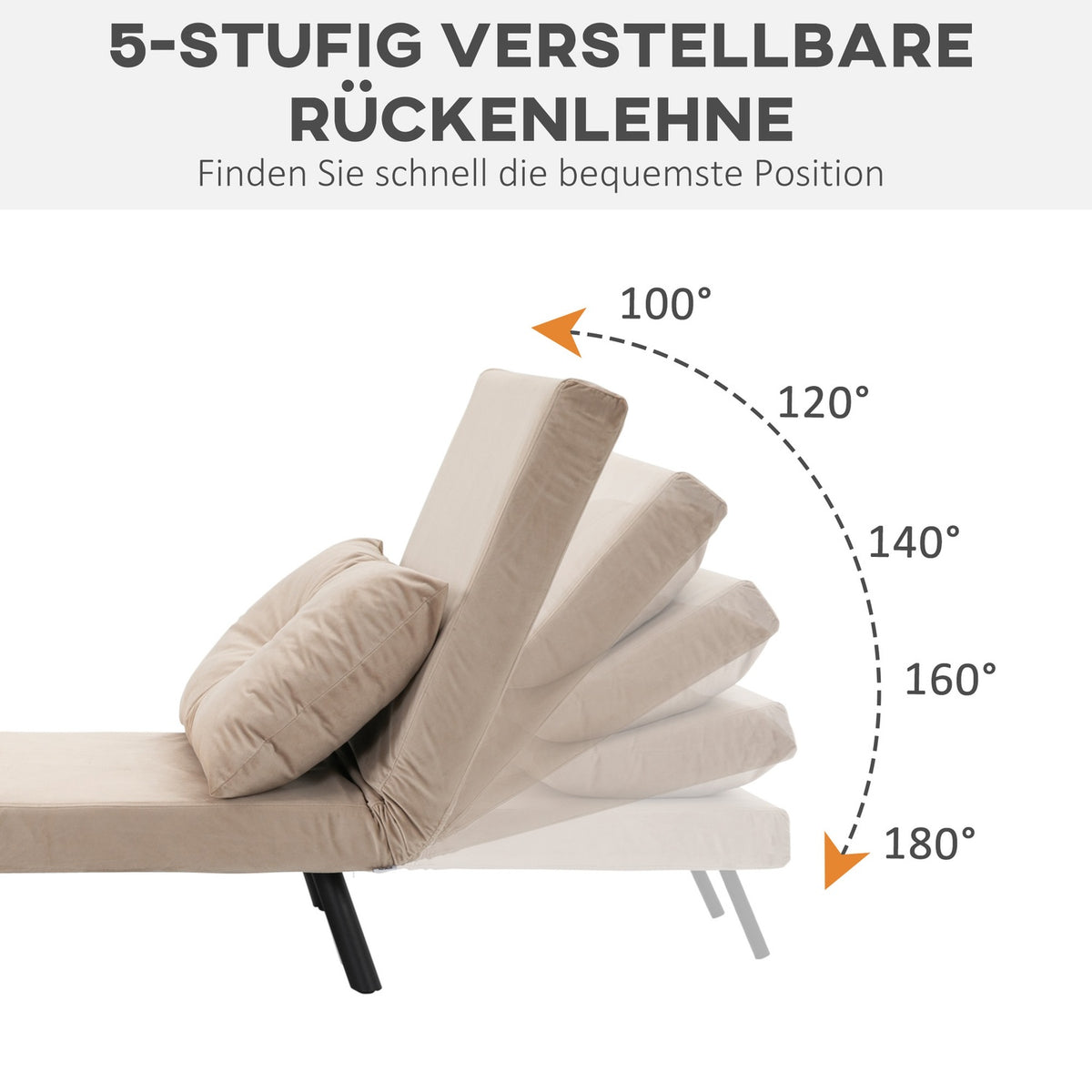 Sofa Bed, Relaxation Chair With Bed Function, Guest Bed With Velvet Look, Back Cushion, Upholstered Sofa With Adjustable Backrest, Beige, 63 X 73 X 81 Cm