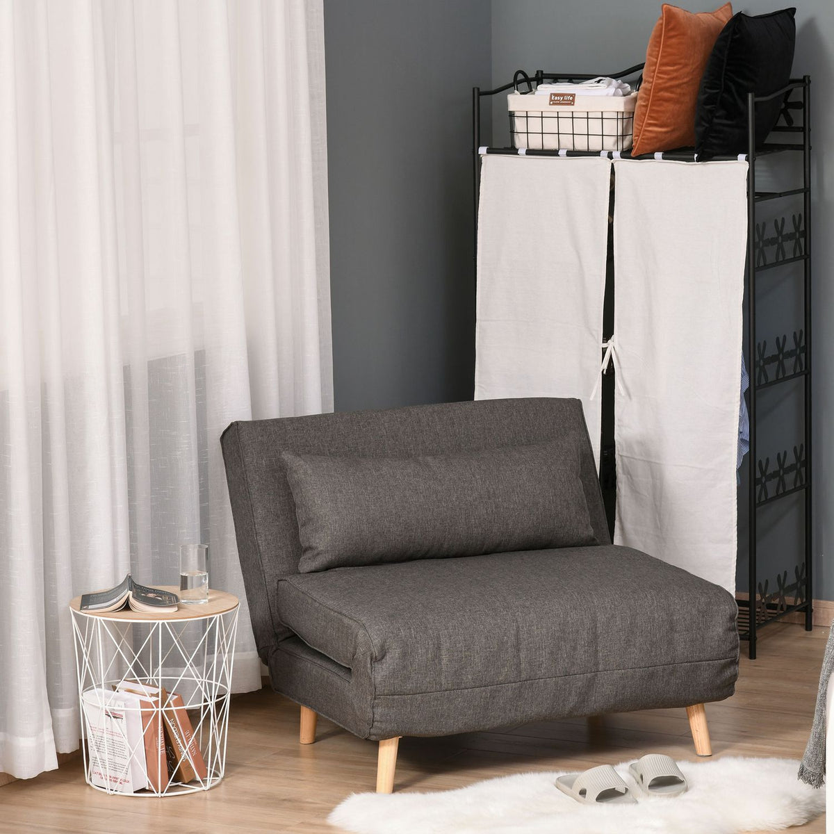 Sofa Bed, Single Sofa, Small, Folding Sofa With Adjustable Backrest, Scandinavian, Gray, 95X95X80Cm