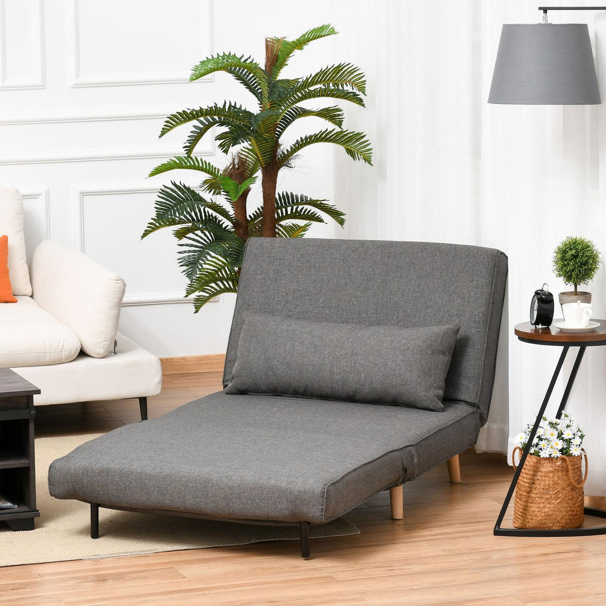 Sofa Bed, Single Sofa, Small, Folding Sofa With Adjustable Backrest, Scandinavian, Gray, 95X95X80Cm