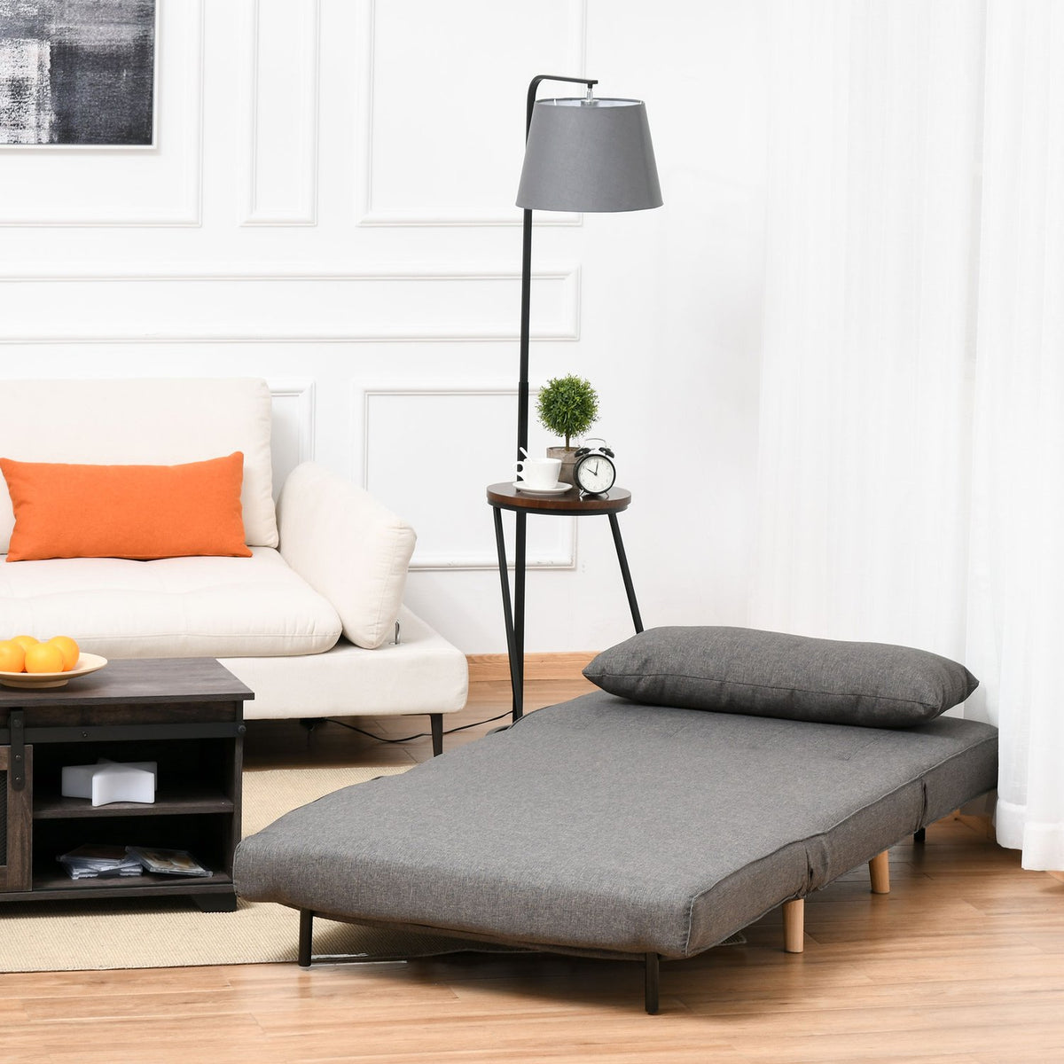 Sofa Bed, Single Sofa, Small, Folding Sofa With Adjustable Backrest, Scandinavian, Gray, 95X95X80Cm