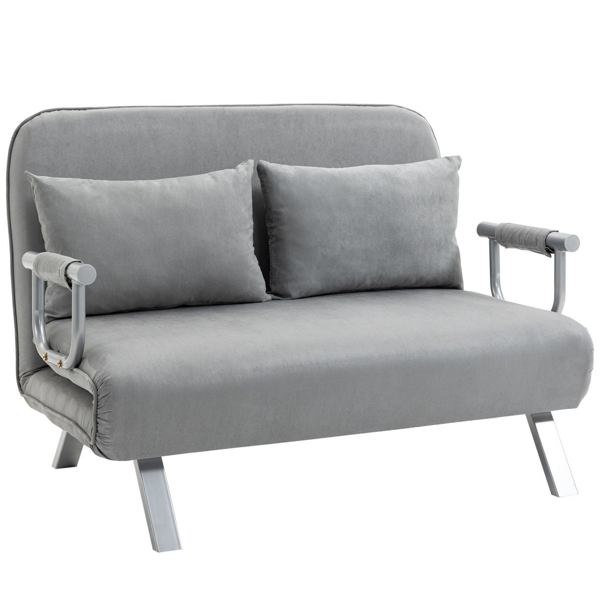 Sofa Bed Two-Seater Bed Function & Cushions, Adjustable Sofa, Up To 150Kg, Light Grey
