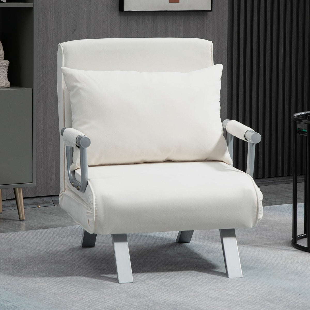 Sofa Bed With Armrests 3-In-1 Sofa Bed Guest Bed Folding Mattress Folding Bed Chaise Longue Multifunctional Polyester Cream 65 X 69 X 80 Cm
