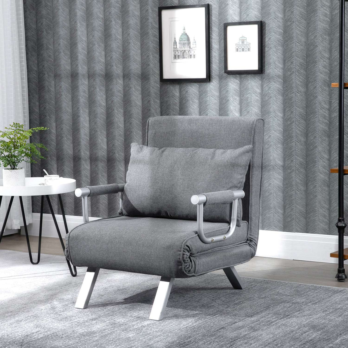Sofa Bed With Armrests 65X69X80Cm 3-In-1 Sofa Bed, Guest Bed, Chaise Longue, Linen-Like Polyester, Grey