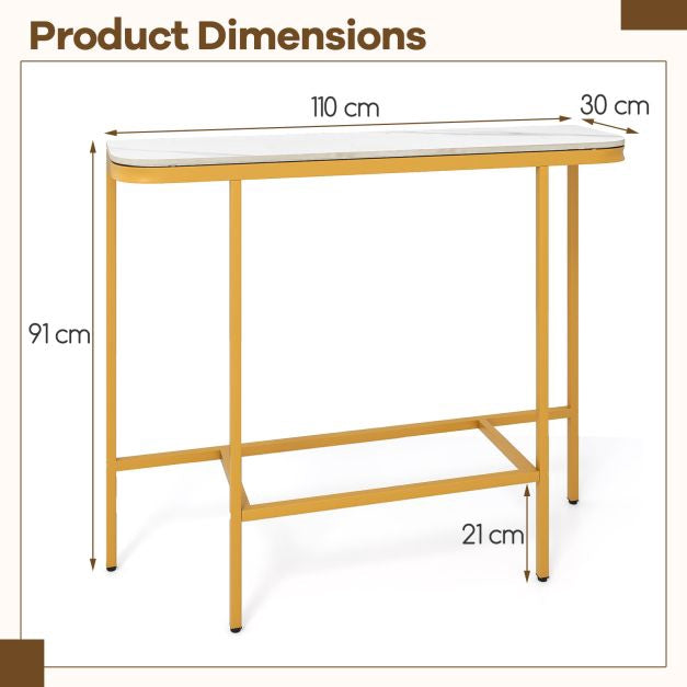 Sofa Console Table, Faux Marble Top, Metal Frame, 110 cm