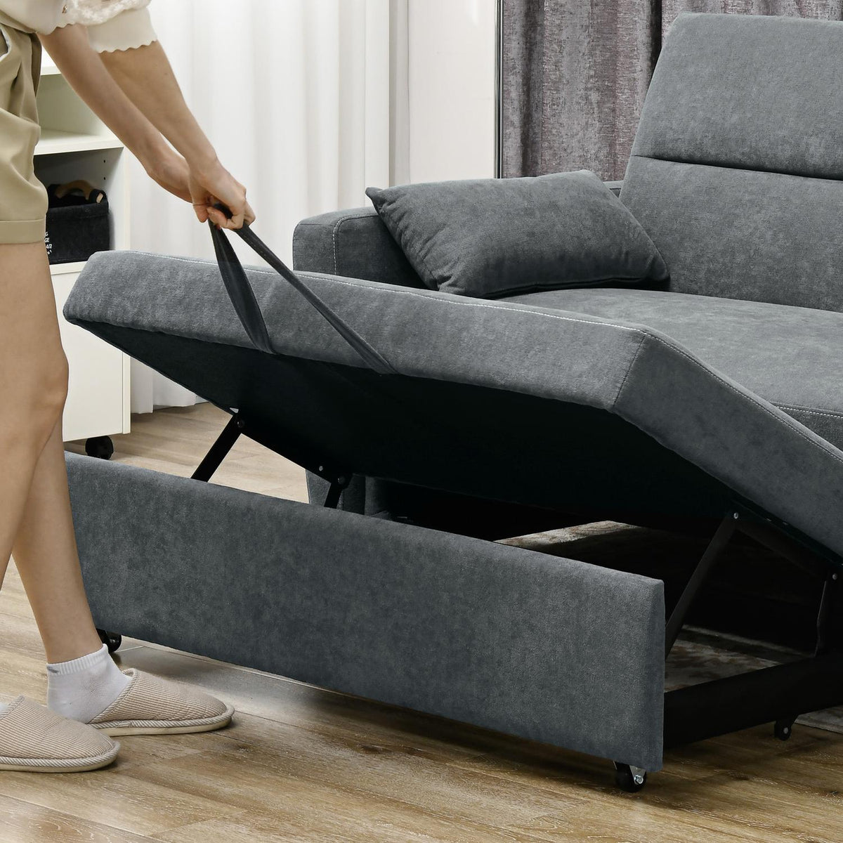 Sofa bed, 2-seater sofa with bed function, adjustable backrest, upholstered sofa with throw pillows, velvet look