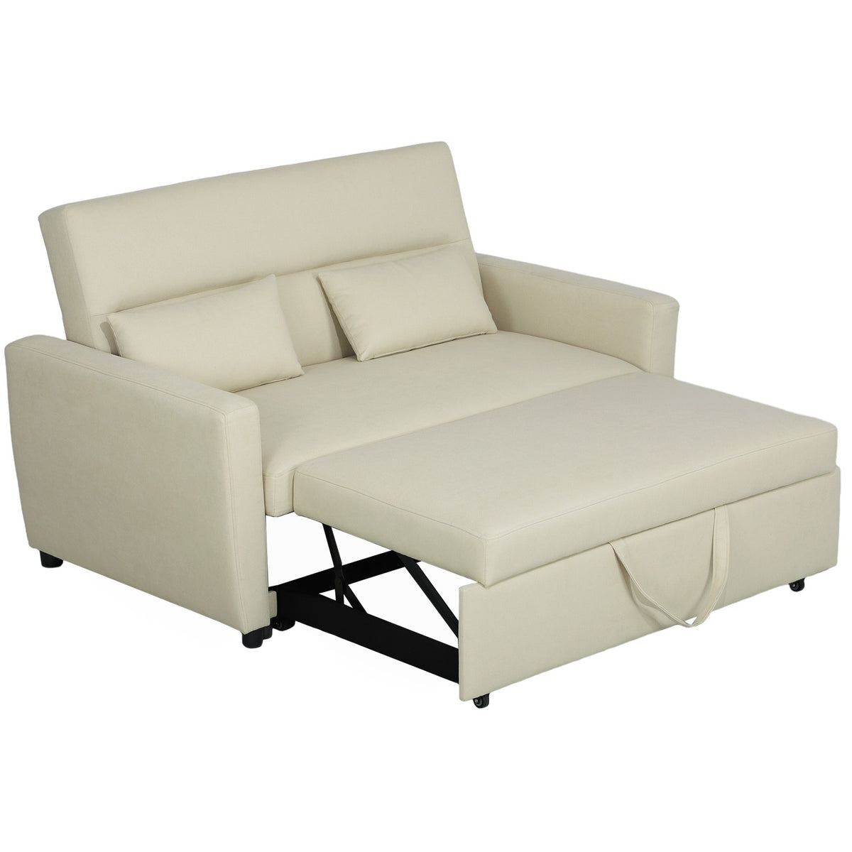 Sofa bed, 2-seater sofa with sleep function, adjustable backrest, couch with cushions, velvet look, sofa bed with bed box for living room, guest room, beige