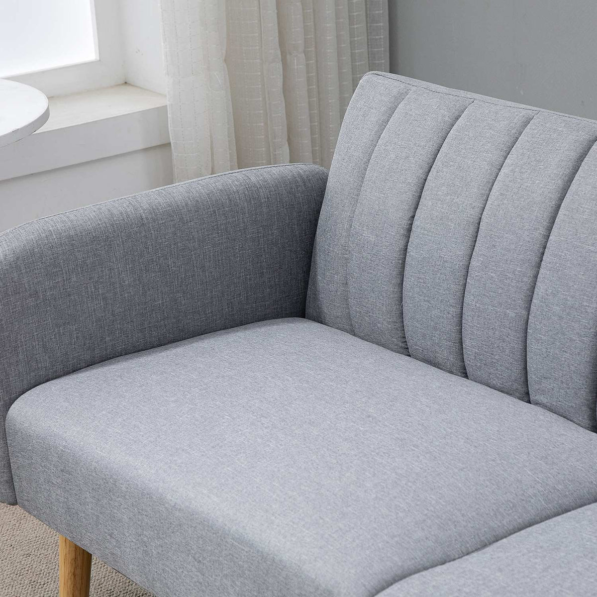 Sofa bed, 2-seater sofa with sleep function, adjustable backrest, thickly padded couch, armrest, sofa bed with wooden legs for living room, guest room, 173 x 75 x 73 cm, gray