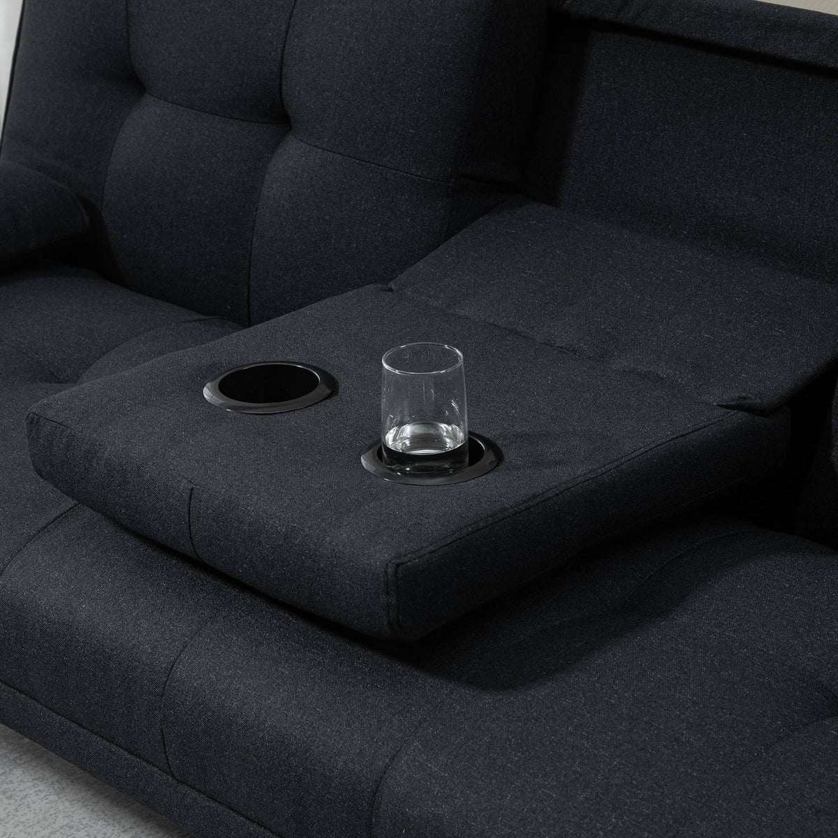 Sofa bed, 3-seater sofa bed with folding table, cup holder, bed sofa with linen look, in Scandi design, load capacity up to 250 kg, for living room, gray