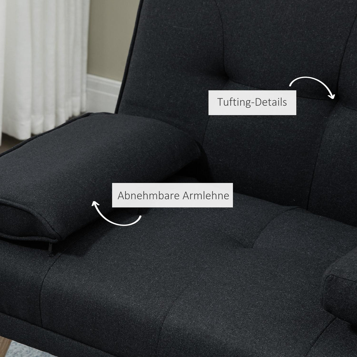 Sofa bed, 3-seater sofa bed with folding table, cup holder, bed sofa with linen look, in Scandi design, load capacity up to 250 kg, for living room, gray