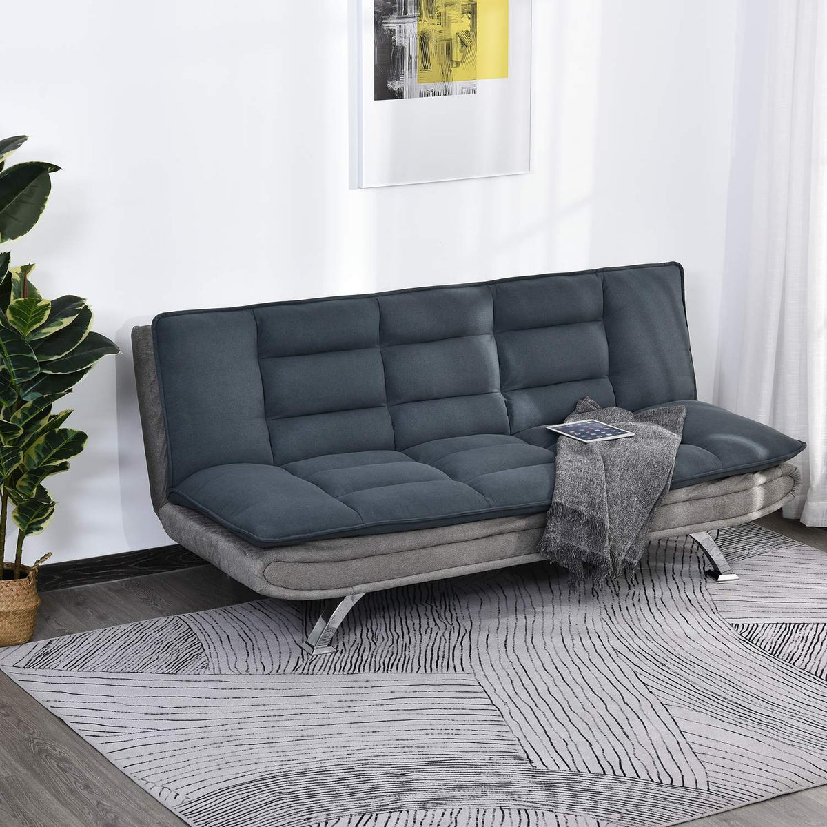 Sofa bed, folding sofa, 3-seater fabric sofa, chaise longue, sofa bed, sofa with sleep function, sofa set, adjustable angle, gray + beige