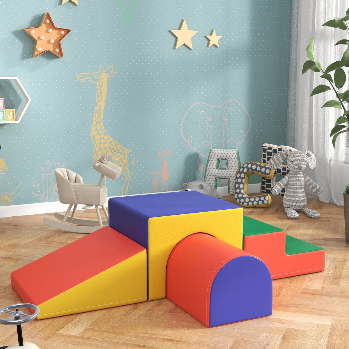 Soft Building Blocks Set of 4 Foam Building Blocks Giant Building Blocks Building Toys Foam Blocks for 1-3 Years Old Children Faux Leather EPE