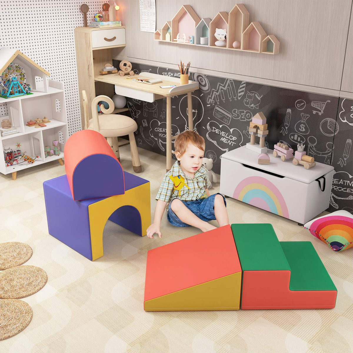 Soft Building Blocks Set of 4 Foam Building Blocks Giant Building Blocks Building Toys Foam Blocks for 1-3 Years Old Children Faux Leather EPE