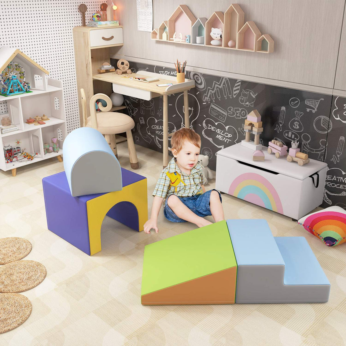 Soft Building Blocks Set of 4 Foam Building Blocks Giant Building Blocks Building Toys Foam Blocks for 1-3 Years Old Children Faux Leather EPE