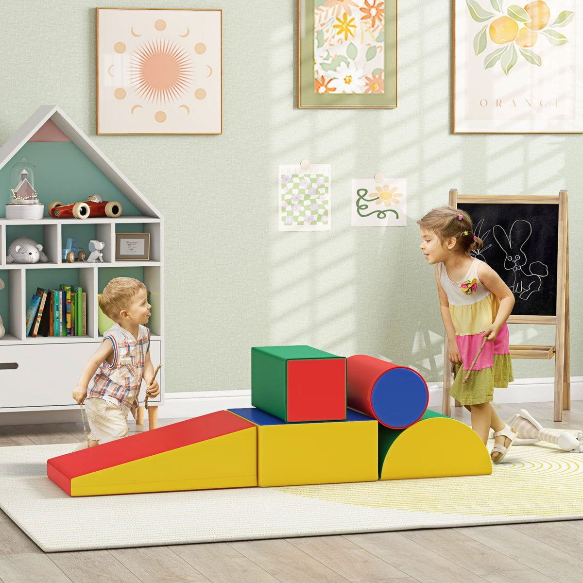 Soft Building Blocks Set of 5 Foam Building Blocks Giant Building Blocks Building Toys Foam Blocks for 1-3 Years Old Children Faux Leather EPE