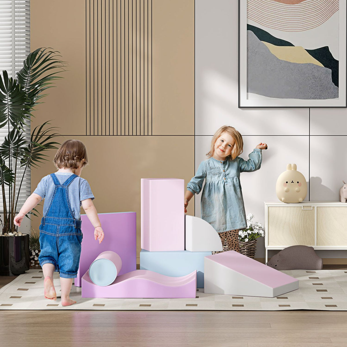 Soft Building Blocks Set of 7 Foam Building Blocks Giant Building Blocks Building Blocks for Children 1-3 Years Faux Leather EPE Building Toys